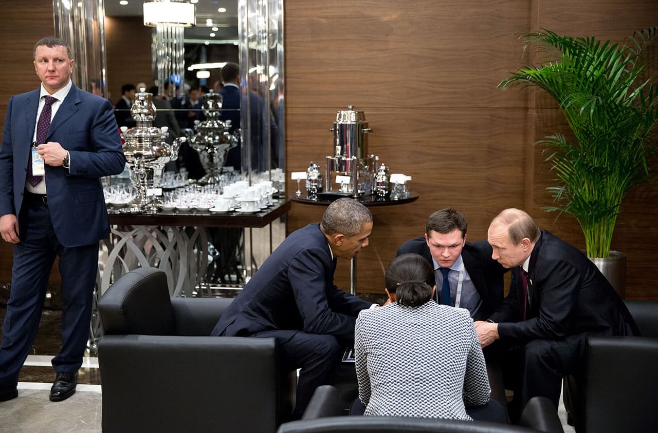 <b>EEUU y Rusia</b>. Reunión de Barack Obama y Vladimir Putin antes de la apertura del G-20 en Turquía, 2015.