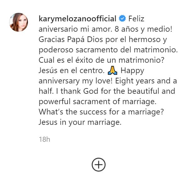 "¿Cuál es el éxito de un matrimonio?
<b><a href="https://www.univision.com/famosos/karyme-lozano-presume-orgullosa-el-importante-logro-academico-de-su-hija-con-un-emotivo-mensaje-fotos" target="_blank"> Jesús en el centro</a></b>", aseguró. 
<br>