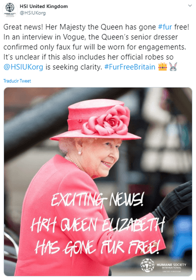 La organización Humane Society International, también en su división del Reino Unido, aplaudió la decisión de la reina.