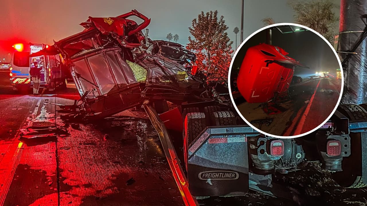 Conductor sobrevive de ‘milagro’ a un accidente que dejó en pedazos su tráiler en California