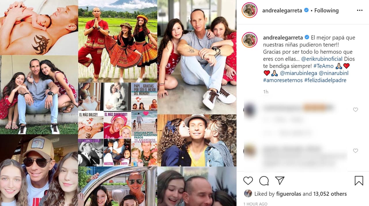 En 
<b><a href="https://www.instagram.com/p/CBs2FrRD9Cc/" target="_blank">otra publicación</a></b>, también festejó a Erik Rubín, padre de sus dos hijas: 
<b><a href="https://www.univision.com/famosos/le-haran-competencia-a-los-derbez-mia-y-nina-las-hijas-de-andrea-legarreta-y-erik-rubin-tendran-su-propia-serie-fotos" target="_blank">Mia y Nina</a></b>. "¡El mejor papá que nuestras niñas pudieron tener! Gracias por ser todo lo hermoso que eres con ellas". 
<br>
