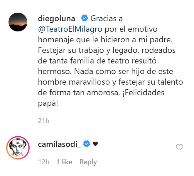 La exesposa de Diego Luna aprovechó el mensaje del actor en Instagram para 
<b>publicar un corazón</b>.