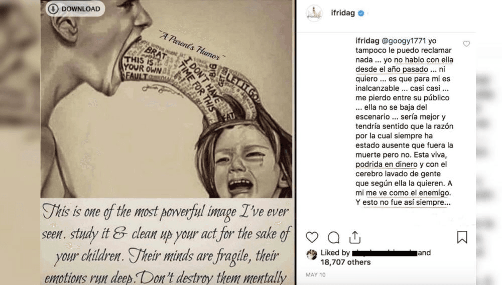 La ilustración que utilizó muestra a un adulto diciéndole cosas a un niño como "mocoso" y "es tu culpa". Debajo, se añade un mensaje que traducido al español dice lo siguiente: "Esta es una de las imágenes más fuertes que he visto en mi vida. Estudie y limpie sus actos por el bien de sus hijos. Sus mentes son frágiles, sus emociones son profundas. No los destruyas mentalmente porque las palabras no se pueden devolver".
<br>