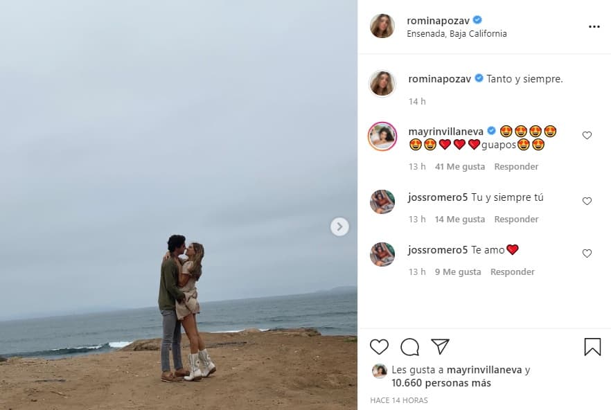 Otro de los comentarios que se leen en la publicación es el de su madre Mayrín Villanueva, quien le escribió: "Guapos" y varios emojis de corazones. Cabe mencionar que la actriz de la telenovela Si Nos Dejan también sigue en Instagram a su 'yerno', Joss Romero.