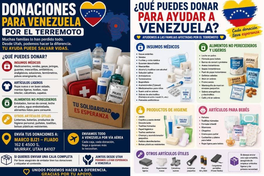 Artículos que recibe la organización Panas en Utah.