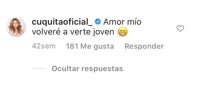 "Amor mío 
<b>volveré a verte joven</b>", escribió la estrella de 
<b><a href="https://www.univision.com/shows/por-amar-sin-ley" target="_blank">Por Amar Sin Ley. </a></b>
<br>