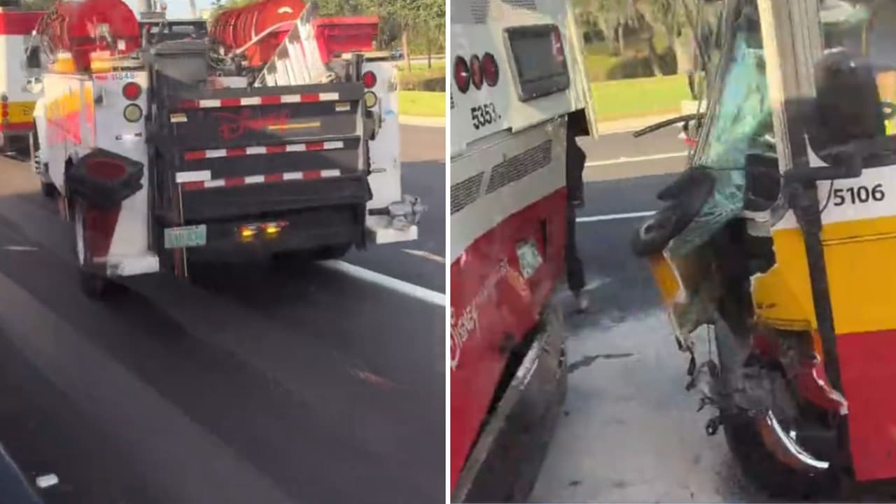 Autobuses de "Minnie" y "Mickey" chocan en Walt Disney World; video muestra fuertes daños