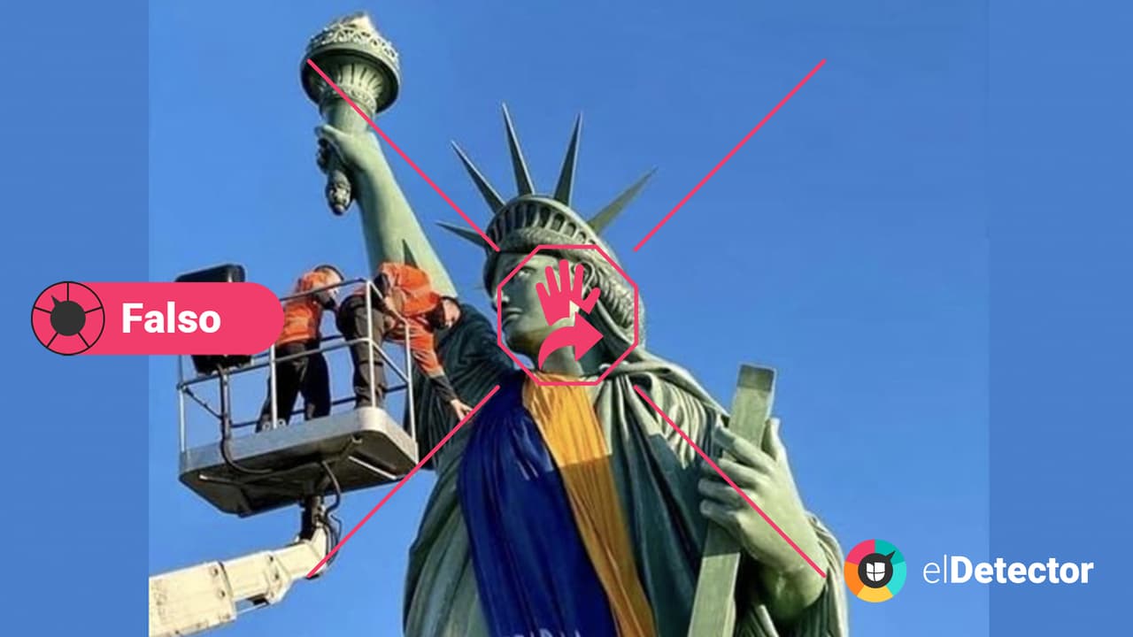 <h3 class="cms-H3-H3"><b>Una estatua de la Libertad, pero en Francia</b></h3> Es 
<b>falso</b> que a la Estatua de la Libertad de Nueva York la hayan vestido con la bandera de Ucrania, como 
<u><a href="https://docs.google.com/drawings/d/1X4iZx7ccg1xiHDj0OoAl4faN2A2TwIJiGqq8CQGBUjE/edit?usp=sharing" target="_blank">dicen de la foto que se compartió en redes sociales.</a></u>
<br>
<br>Una 
<a href="https://www.google.com/search?q=colmar+ukrainian+flag&sxsrf=APq-WBtbofbQIUEggdiXGP6BRZIJHsK8Qw%3A1646307146190&ei=SqcgYsCDC8eclwTHuYygCg&ved=0ahUKEwjA0I6F7Kn2AhVHzoUKHcccA6QQ4dUDCA4&uact=5&oq=colmar+ukrainian+flag&gs_lcp=Cgxnd3Mtd2l6LXNlcnAQAzoHCAAQRxCwAzoECCMQJzoECAAQQzoLCC4QgAQQsQMQgwE6EQguEIAEELEDEIMBEMcBEKMCOggIABCABBCxAzoOCC4QgAQQsQMQxwEQowI6CggAELEDEIMBEEM6DgguEIAEELEDEMcBENEDOgUIABCABDoRCC4QgAQQsQMQxwEQowIQ1AI6BQguEIAEOgoILhDHARCvARBDOgoILhCxAxDUAhBDOgcIABCxAxBDOggILhCABBCxAzoKCC4QgAQQ1AIQCjoKCC4QsQMQ1AIQCjoECAAQCjoHCC4QsQMQCjoOCC4QgAQQsQMQxwEQrwE6CwguEIAEEMcBEK8BOgsILhCABBCxAxDUAjoFCAAQywE6DgguEMcBENEDENQCEMsBOgYIABAWEB46BQghEKABOgcIIRAKEKABSgQIQRgASgQIRhgAUPQRWJFOYIZPaAdwAXgAgAF-iAGEFpIBBTEwLjE3mAEAoAEByAEIwAEB&sclient=gws-wiz-serp"><u>búsqueda inversa de imágenes en google</u></a> nos descubre que, en realidad,
<b> la imagen es de <a href="https://www.tourisme-colmar.com/en/visit/presentation/architectural-heritage/patrimoine-architectural/F235008850_statue-of-liberty-colmar">una réplica de esa estatua </a>que hay en la ciudad francesa de Colmar, en el este de ese país</b>. 
<br>
<br>En el Facebook de la oficina de turismo de esa localidad se informa del gesto de ponerle la bandera de Ucrania 
<a href="https://www.facebook.com/villecolmar/posts/279030731082530"><u>en una publicación del 28 de febrero</u></a>, donde podemos encontrar las imágenes que lo confirman acompañadas del siguiente mensaje, en francés: “En apoyo del pueblo ucraniano”. Lo refuerza 
<a href="https://twitter.com/villecolmar/status/1498342189792997376"><u>una publicación similar</u></a> en el Twitter oficial de esta oficina.
<br>
<br>La directora de la oficina de Turismo de Colmar, 
<a href="https://fr.linkedin.com/in/claire-weiss-kromm"><u>Claire Weiss</u></a>, 
<a href="https://apnews.com/article/fact-checking-167493678676"><u>confirmó a la agencia estadounidense AP</u></a> que la foto sí es de la réplica de la Estatua de la Libertad de Colmar: “Este vestido con los colores de Ucrania es una idea y una iniciativa de nuestro alcalde 
<a href="https://m.facebook.com/story.php?story_fbid=10226337557129009&id=1344451615&m_entstream_source=permalink"><u>Eric Straumann</u></a>”. El alcalde también lo publicó en su 
<a href="https://m.facebook.com/story.php?story_fbid=10226337557129009&id=1344451615&m_entstream_source=permalink" target="_blank">cuenta de Facebook</a>. 
<br>