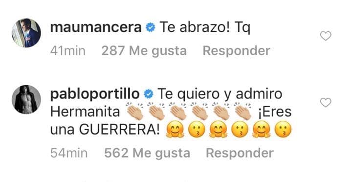 El cantante Pablo Portillo es el mejor amigo de Geraldine Bazán y quien graba y edita los videos de la actriz. Le dejó el mensaje: "Te quiero y te admiro hermanita. Eres una guerrera".