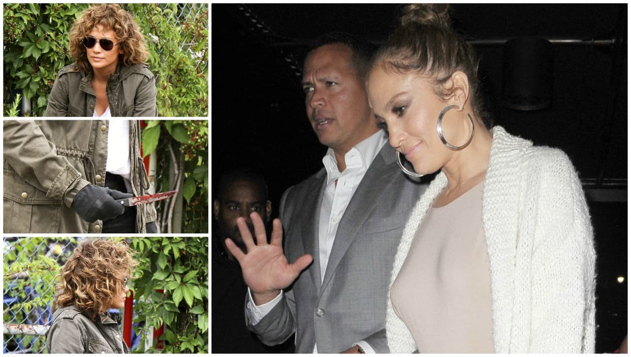 A la izquierda, Jennifer López mientras interpretaba a Harlee Santos, en la serie 'Shades of Blue'. Al lado, en horas de la noche luciendo regia junto al cumpleañero Alex Rodríguez.