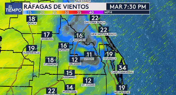 En Cabo Cañaveral pueden llegar a las 34 mph en horas de la noche.