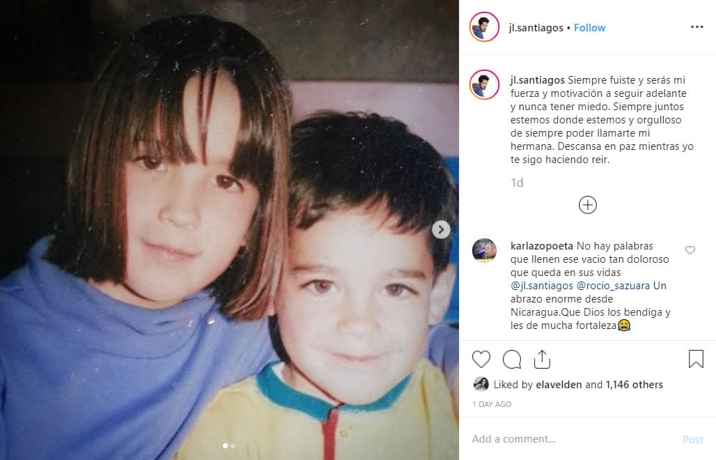 Rocío también compartió en Instagram una publicación de su hijo José Luis Santiago, hermano menor de Daniela, quien le dedicó un mensaje de despedida con un par de fotografías de su niñez.