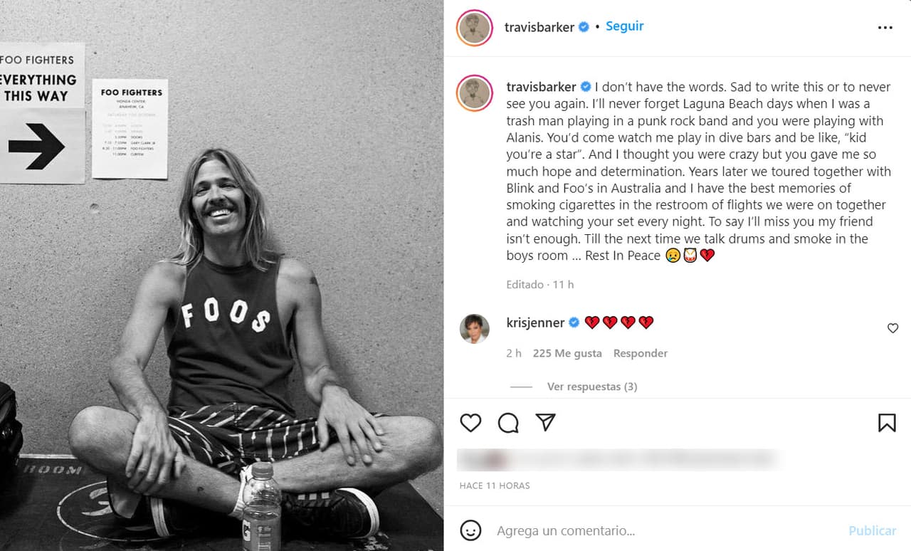 Travis Barker escribió un conmovedor mensaje de despedida para Taylor Hawkins.