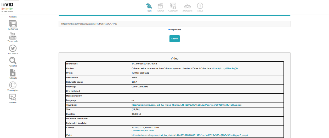 Captura de pantalla tomada de InVid el 12 de julio de 2021.