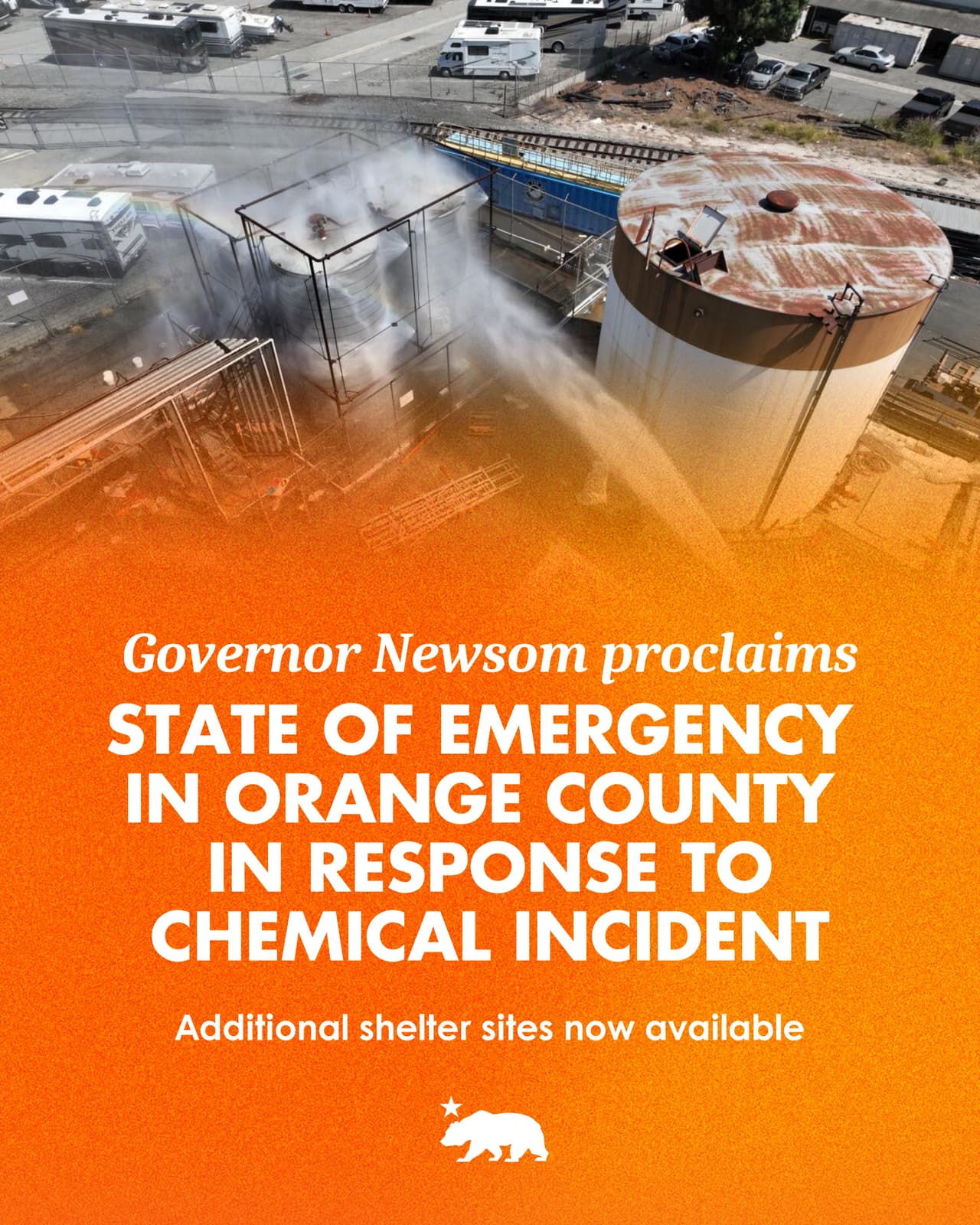 El gobernador Gavin Newsom, declaró estado de emergencia en el conado de Orange por un incidente químico.