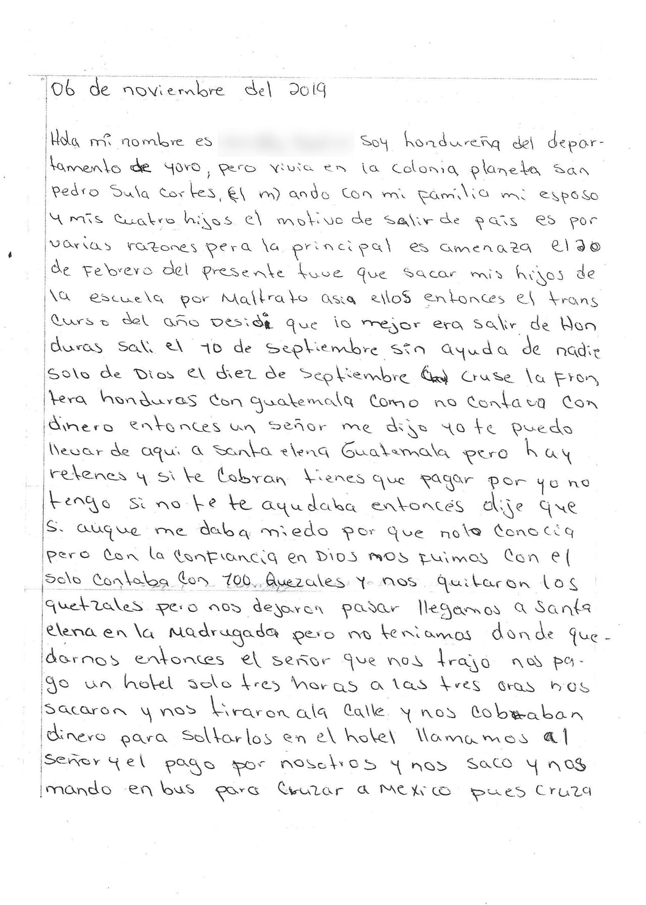 Cartas escritas por los migrantes que esperan en Nuevo Laredo por sus citas ante un juez de EEUU, para solicitar asilo político.
