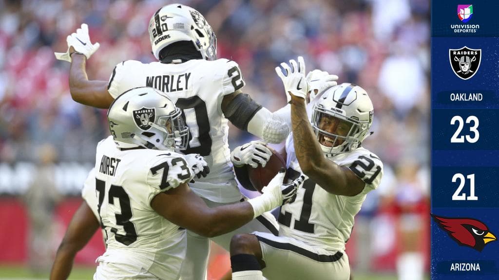 <b>Oakland 23-21 Arizona</b>. Daniel Carlson pateó un gol de campo de 35 yardas que cortó una cadena de cinco derrotas seguidas. Ambos equipos, luego de este partido, se quedan con marca de 2-8.