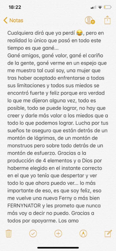 La integrante de los Actores asegura que el programa la hizo crecer como persona, por eso dedicó una breve carta a sus fans.