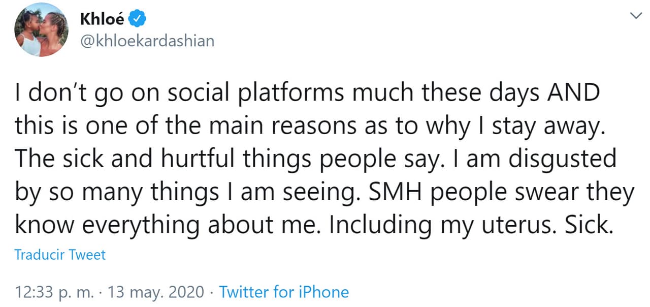 "No estoy mucho en las plataformas sociales en estos días y esta es una de las razones principales por las que me mantengo alejada.
<b>Las cosas enfermas y dolorosas que la gente dice</b>. Me disgustan tantas cosas que estoy viendo. Las personas juran que saben todo sobre mí. Incluyendo mi útero. Enfermos", se lee en un primer tuit.
<br>