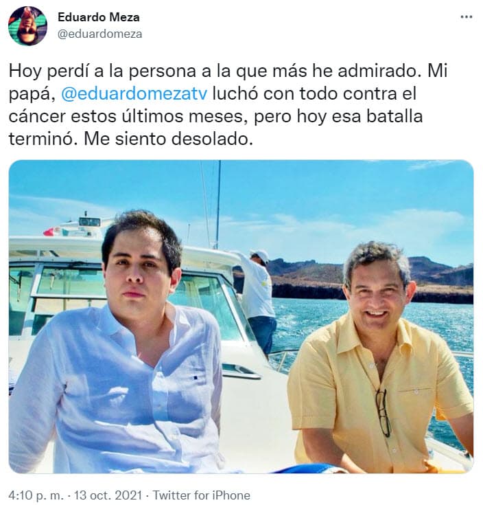 Por la tarde, Eduardo Meza Jr., hijo del productor, informó que su padre padecía cáncer, sin dar mayores detalles.
<br>