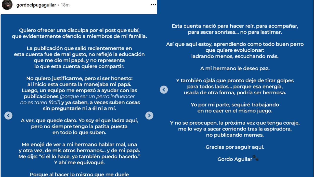 'El Gordo' Aguilar se disculpó tras la aparente 'burla' hacia Emiliano Aguilar y que apareció en la cuenta de la mascota.