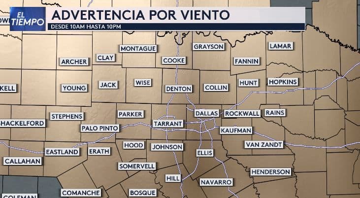 Este martes 18 de marzo, hasta las 10 de la noche, 
<b>se ha emitido una advertencia por viento debido a las fuertes ráfagas que afectarán todo el norte de Texas.</b>