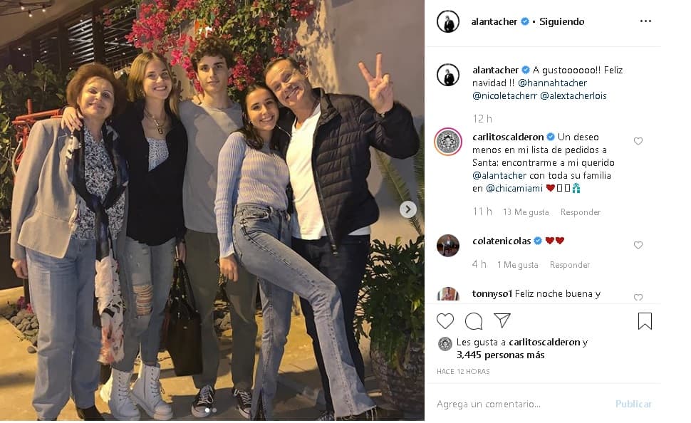 Cabe mencionar, que la noche del 24 de diciembre estuvo cargada de sorpresas, una de ellas fue el encuentro entre Alan Tacher y Carlos Calderón, quien también celebró la fecha en el restaurante de la chef Lorena García.