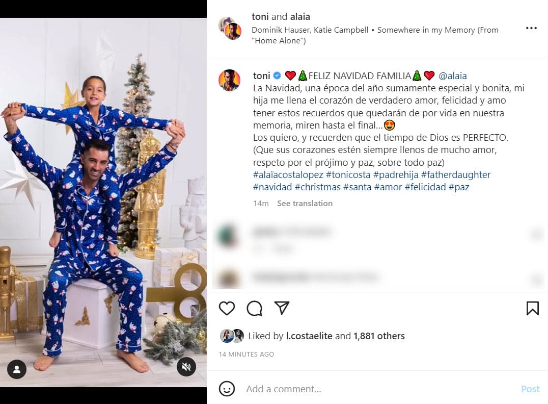 <b>Toni Costa y Alaïa </b>compartieron un divertido video con fotografías de padre e hija.