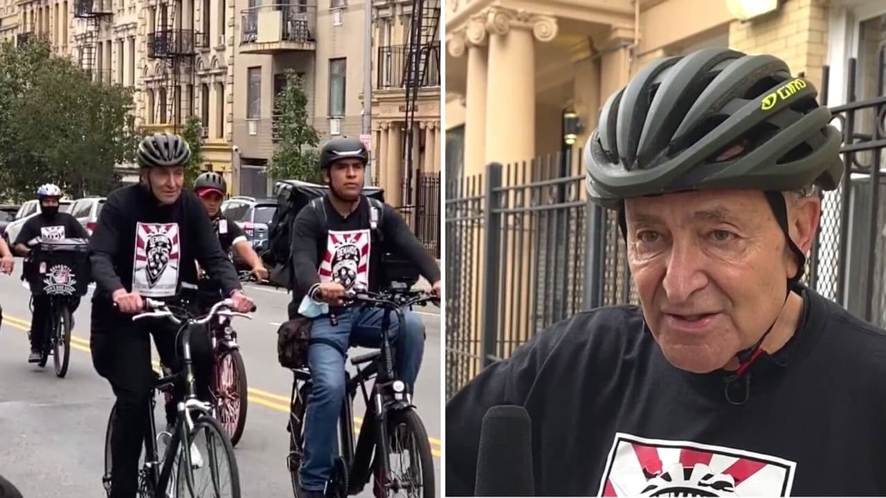 “No es un trabajo fácil”: Schumer recorre las calles de NYC con repartidores de comida y promete ayudarlos