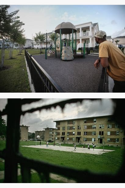 Un residente se encuentra en el desarrollo de la vivienda Marrero Commons, el lugar donde alguna vez se encontraba una cancha de baloncesto que formaba parte de un proyecto de viviendas.