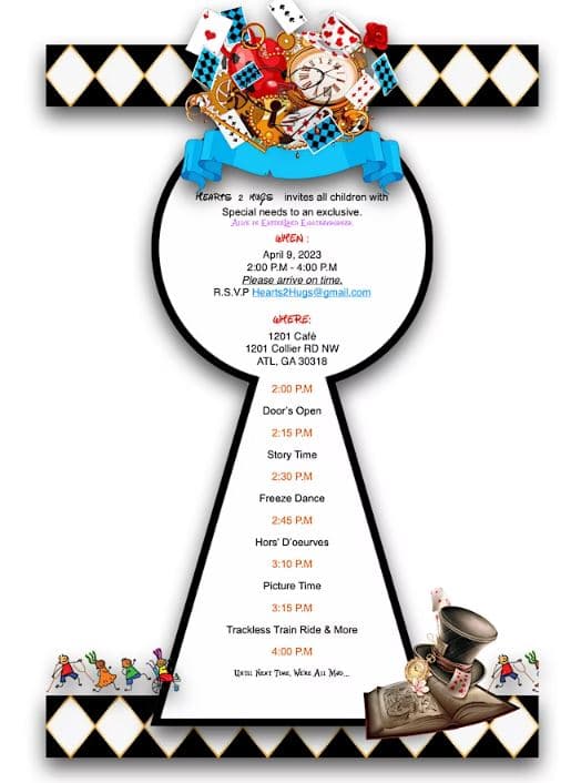 <a href="https://www.eventbrite.com/e/alice-in-easterland-eggtravaganza-special-needs-children-easter-event-tickets-520794840387"><b>Alice in Easterland Eggtravaganza (9 de abril)</b></a>. Los niños con necesidades especiales en Georgia tienen una nueva oportunidad este año de participar en una de las actividades de Pascua favoritas de la familia. Los asistentes podrán conocer al conejo de Pascua, viajar en el impresionante tren sin rieles y mucho más.