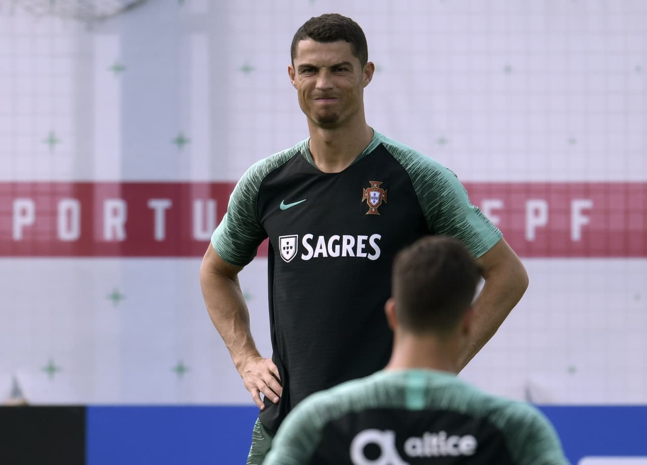 Portugal's forward Cristiano Ronaldo attends a training session at the team's base camp in Kratovo on June 27, 2018 ahead of their Russia 2018 World Cup football match against Uruguay in Sochi on June 30. (Photo by JUAN MABROMATA / AFP) (Photo credit should read JUAN MABROMATA/AFP/Getty Images)