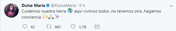 La también actriz y cantante mexicana pidió hacer conciencia ante los múltiples eventos naturales que se han presentado en el mundo en los últimos días.