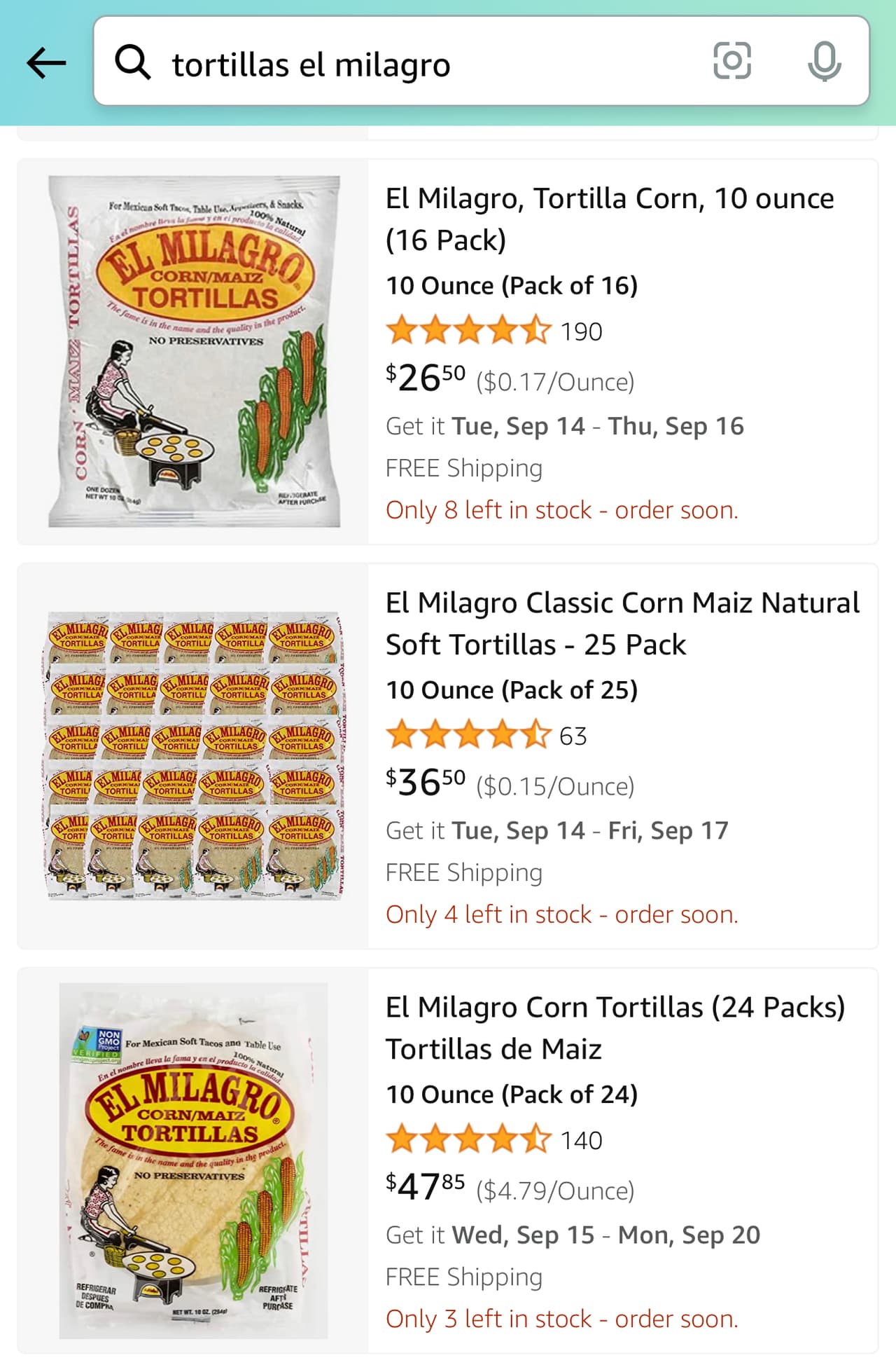 <a href="https://www.facebook.com/univisionchicago/posts/10159307070926638" target="_blank">Consumidores de las tortillas</a> indicaron a Noticias Univision Chicago que el motivo de esta escasez es la venta del producto en 
<a href="https://www.amazon.com/s?k=tortillas+el+milagro&i=grocery&__mk_es_US=%C3%85M%C3%85%C5%BD%C3%95%C3%91&ref=nb_sb_noss_2" target="_blank">Amazon</a>.