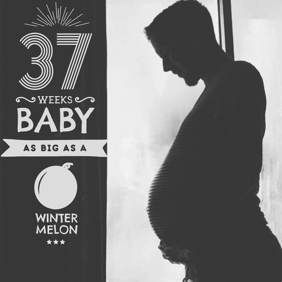 El tamaño de la tripa a las 37 semanas de embarazo de Trystan.