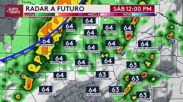 Las tormentas comenzarán del oeste al medio día y otras tormentas aisladas también afectarán más al norte de nuestra región.