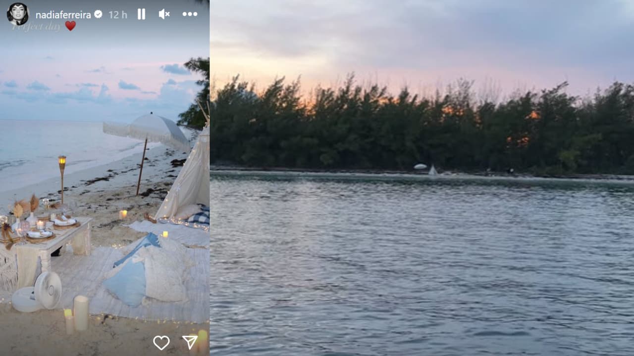 Nadia Ferreira le brindó una romántica cena a Marc Anthony en lo que pareció ser una playa privada o virgen.