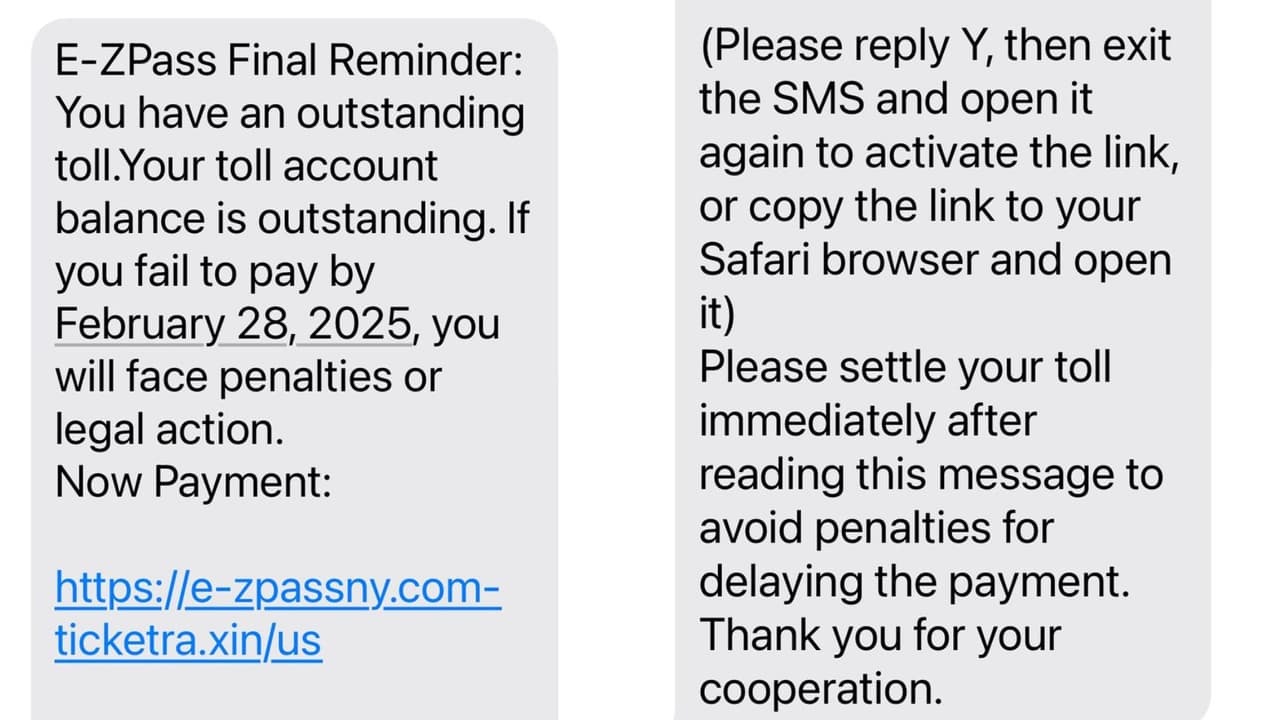 Así lucen los mensajes de texto fraudulentos que cientos de personas recibieron en sus celulares en Texas.