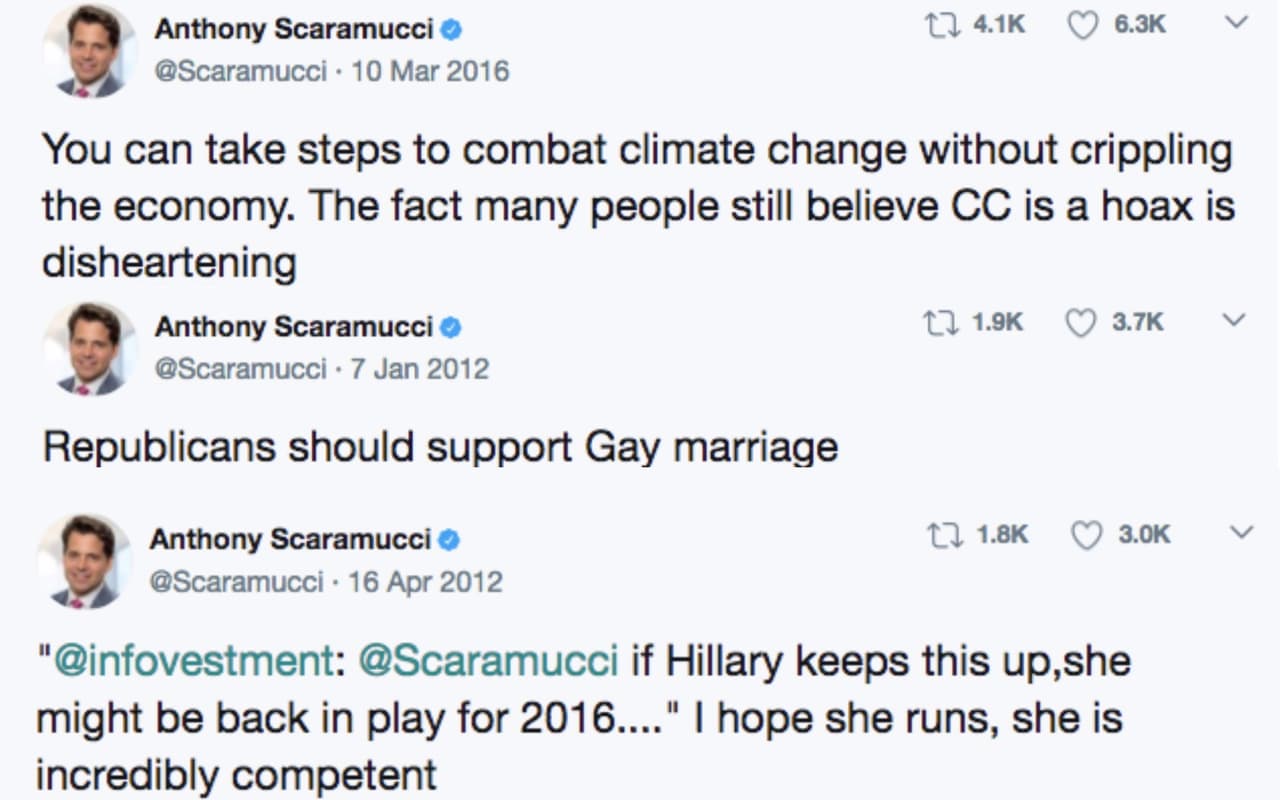 Varios de los tuits que Scaramucci borró.