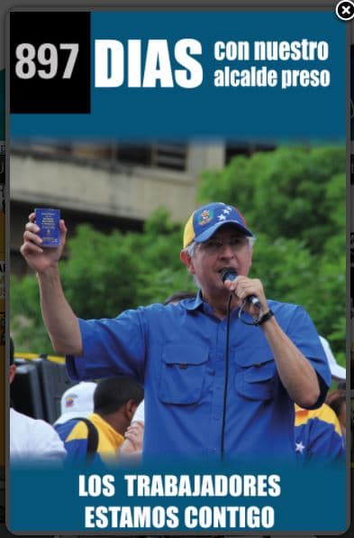 El alcalde Antonio Ledezma lleva arrestado 897 días sin juicio, como recuerdan en la página web de la alcaldía metropolitana de Caracas.