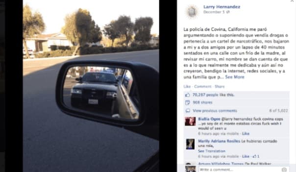 Y hasta en situaciones difíciles sube fotos, como cuando fue detenido por la policia de California, ya que lo consideraron sospechoso y creyeron que era un vendedor de droga.