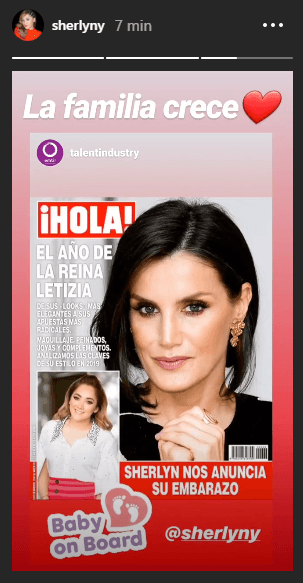 "La familia crece" expresó Sherlyn en otra de sus historias que publicó este miércoles.