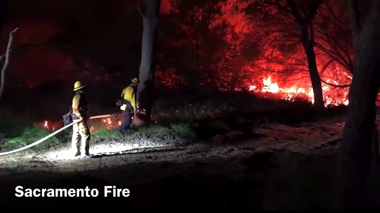 Bomberos combaten incendio en Discovery Park en Sacramento