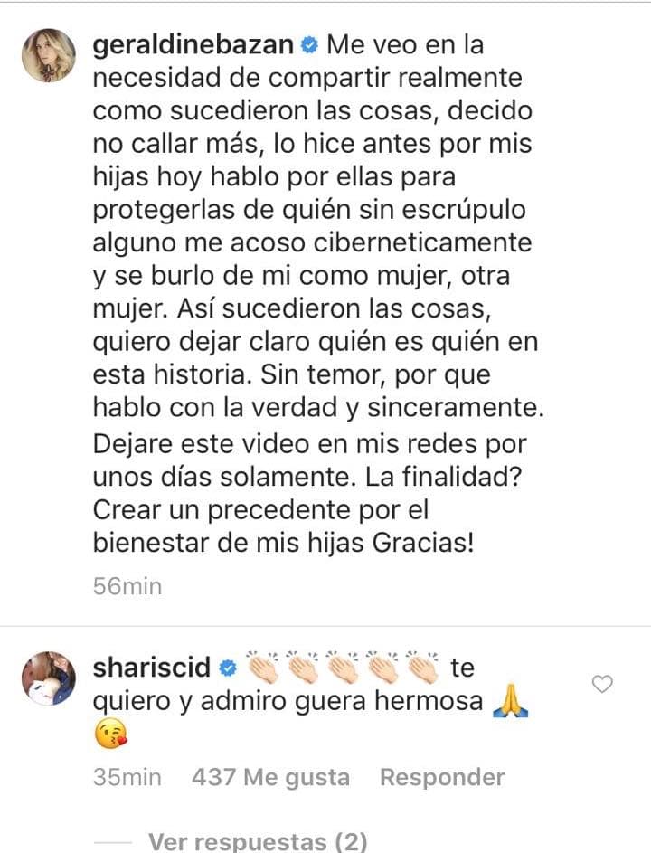 La primera en comentar su publicación, fue la actriz Sharis Cid quien le escribió: "Te quiero y admiro güera hermosa". Acompañó el comentario con emojis de aplausos.