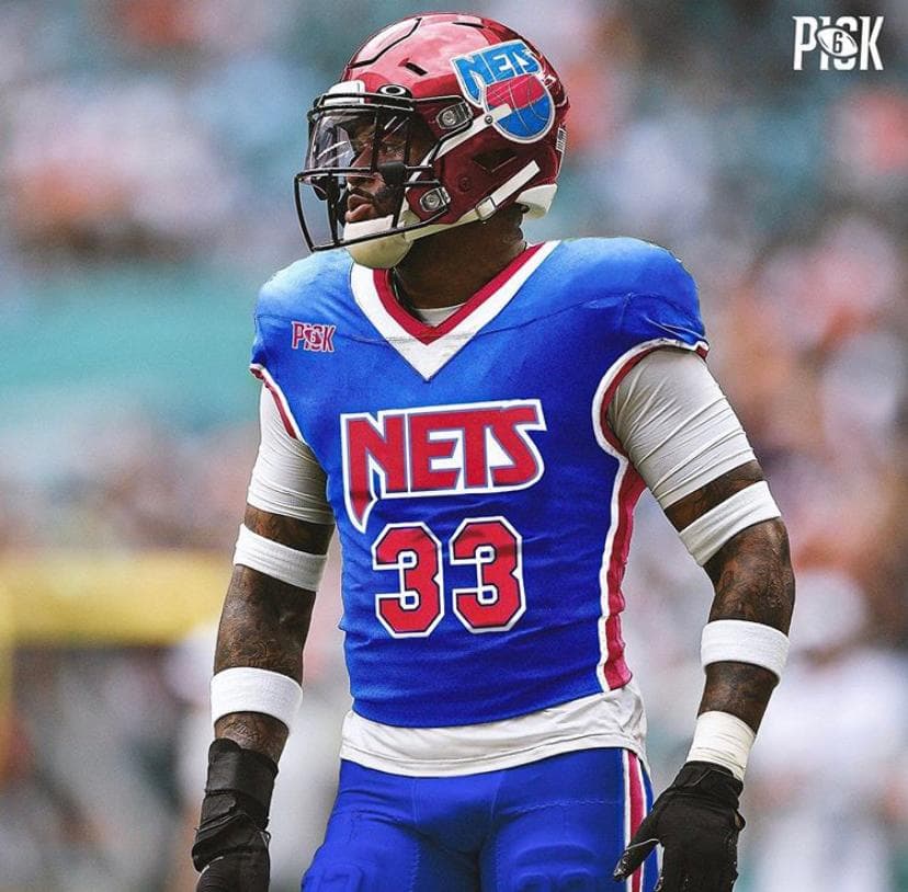 <b>Jamal Adams</b>
<br>- El defensivo profundo de los New York Jets, así luciría con el uniforme de los Brooklyn Nets
<br>- Parecen los Buffalo Bills ¿no creen?