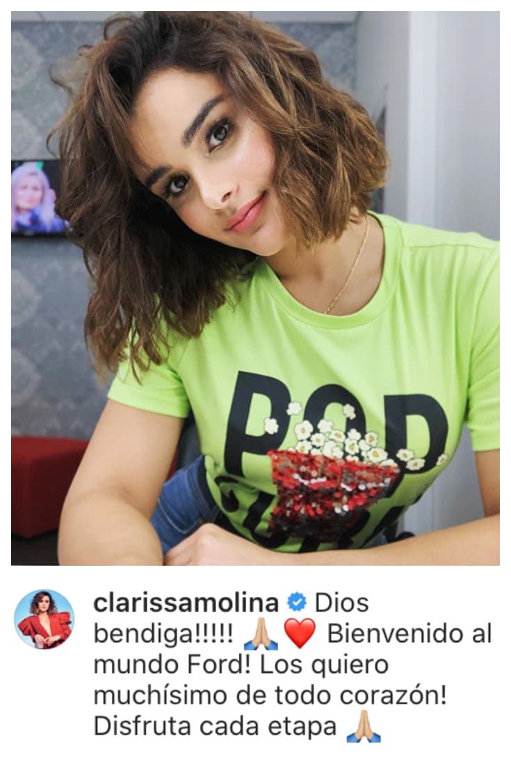 <b>Clarissa Molina</b> también dejó un emotivo mensaje: "¡Dios bendiga! Bienvenido al mundo Ford. Los quiero muchísimo de todo corazón. Disfruta cada etapa".