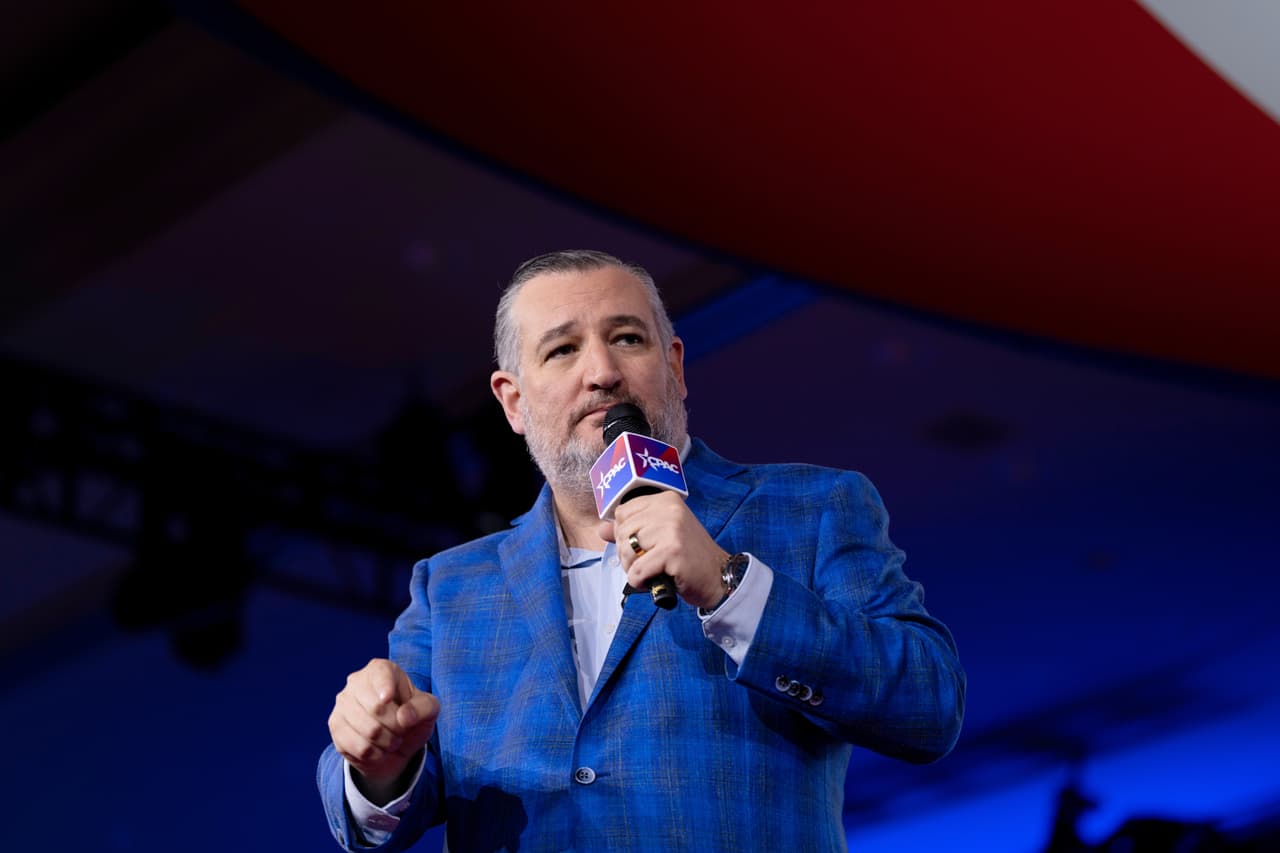 Sen. Ted Cruz, R-Texas, speaks at the Conservative Political Action Conference (CPAC) in Dallas, Saturday, March 28, 2026. (AP Photo/Gabriela Passos)