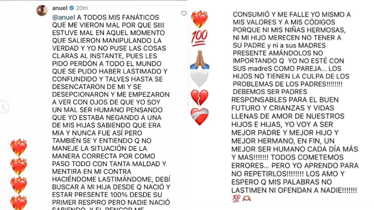 Anuel también pidió perdón a sus fans porque "sí estuve mal" al no reconocer a su hija.