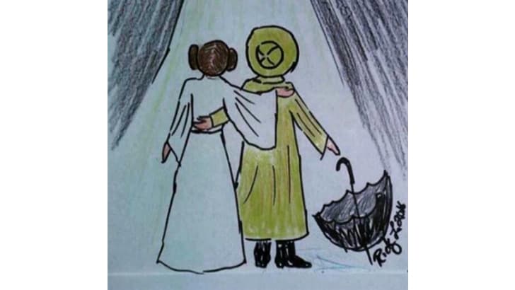 Todd Fisher dedicó esta imagen al amor más grande del que ha sido testigo, el de su madre Debbie Reynolds hacia su hermana Carrie Fisher, a quien acompañó hasta en su muerte. En la imagen, Carrie Fisher luce como su personaje más conocido, la princesa Leia de 'Star Wars' mientras que Debbie Reynolds la acompaña como Kathy Selden, en 'Singing in the Rain'.