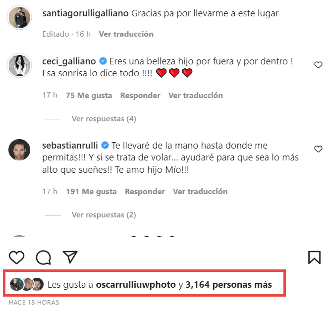 Pero no fue la única de la familia que reaccionó, su abuelo paterno Oscar Rulli le dio 'me gusta'.
<br>